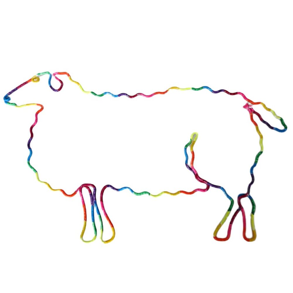 Sheep Shaped Wire Wall Art Hand Painted Rainbow Artisan
